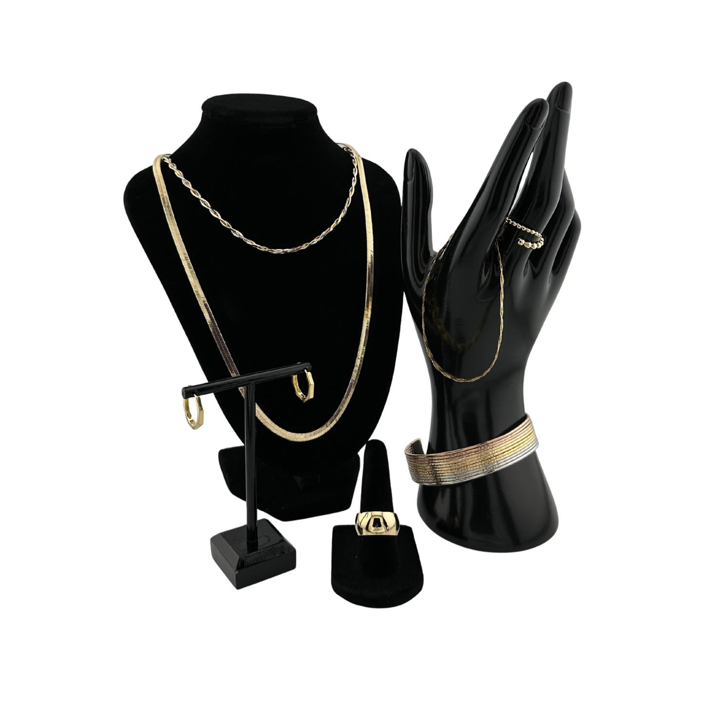 The Elara Geometric Hexagon Clicker Hoops, shown in group shot of Tonalé Row bestselling items