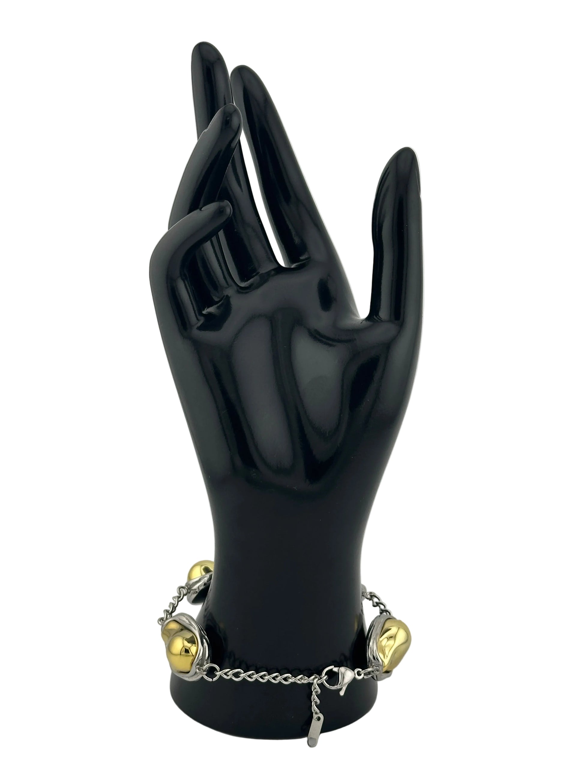 Bracelet with clasp showing on hand mannequin