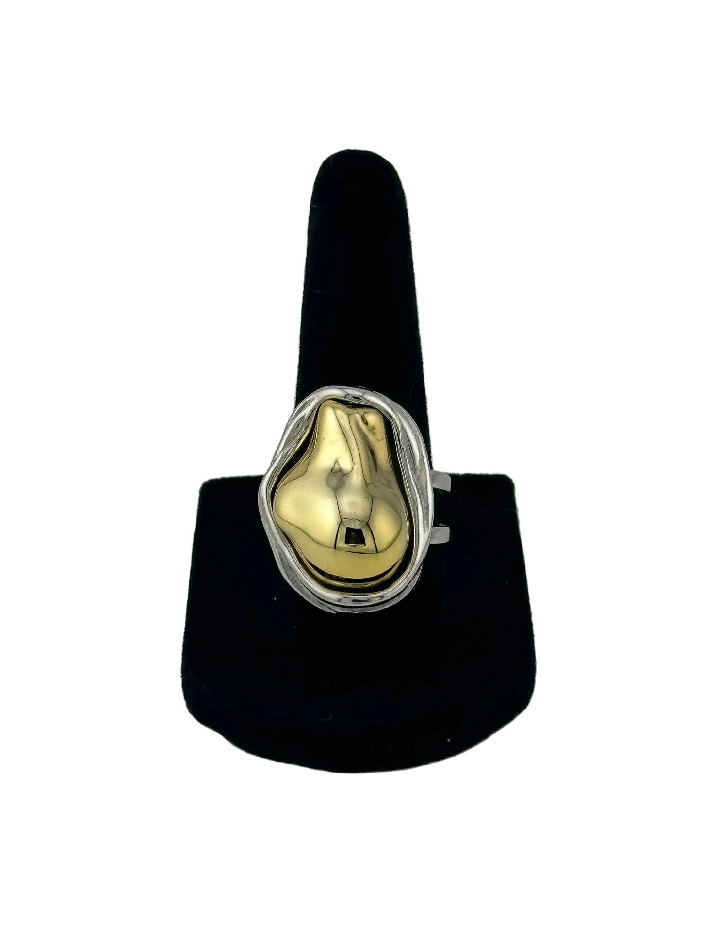 Ring on black ring display with white background