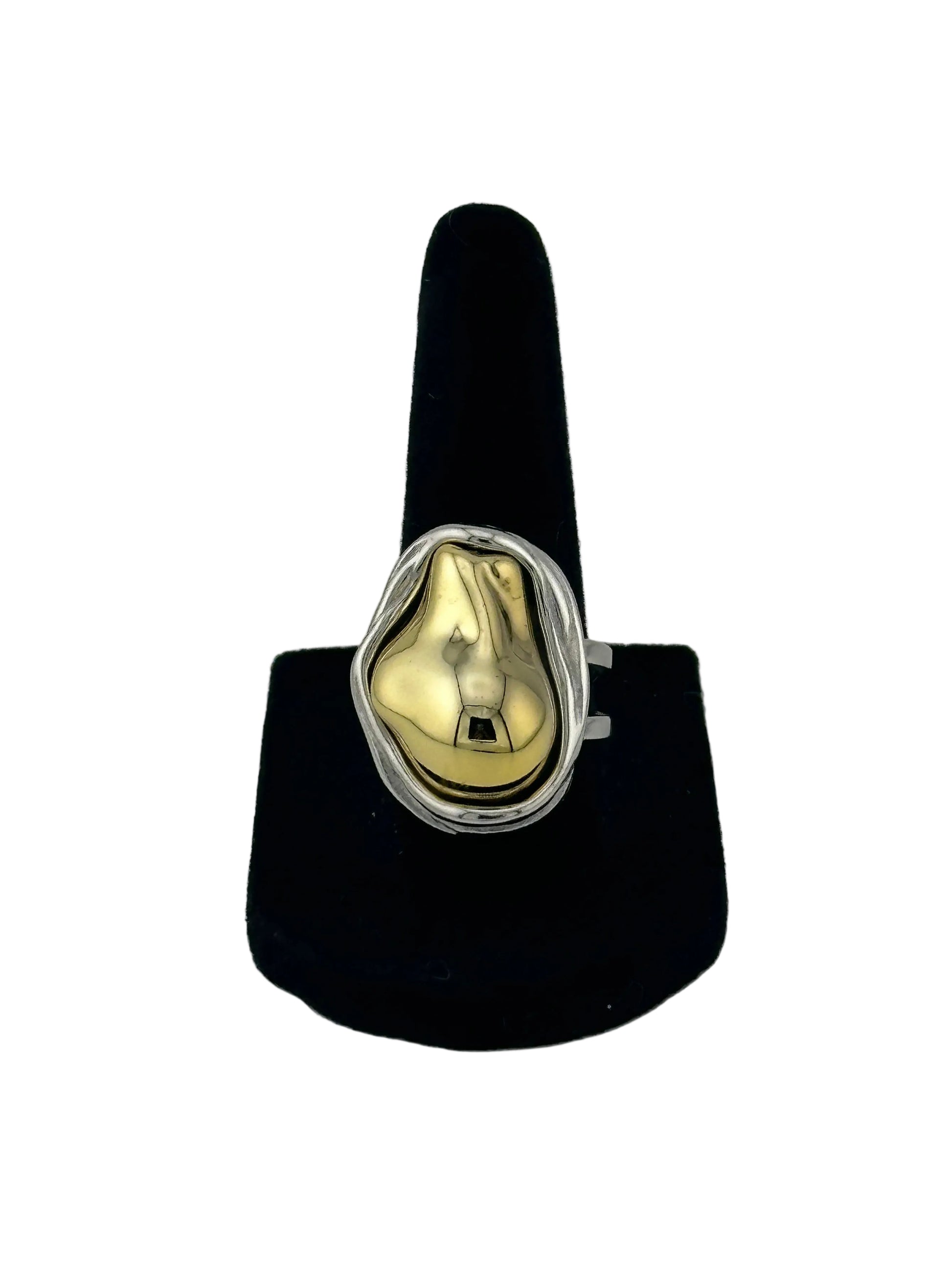 Ring on black ring display with white background