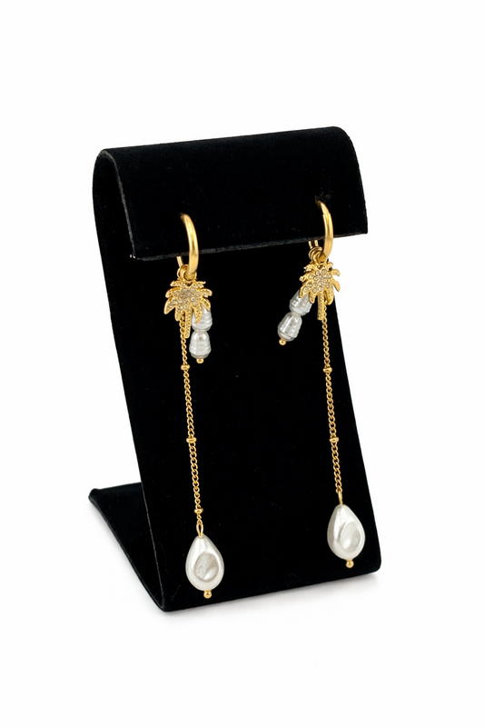 Riviera Charm Hoops on black velvet earring display