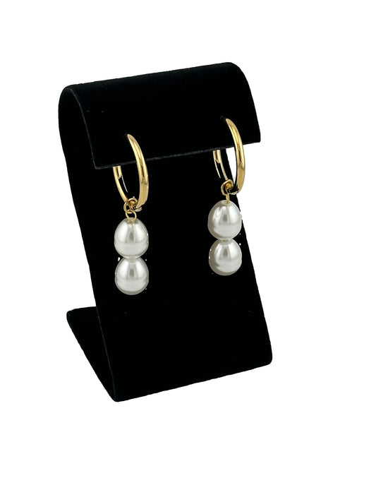 Soleil Pearl Hoops on black velvet earring display