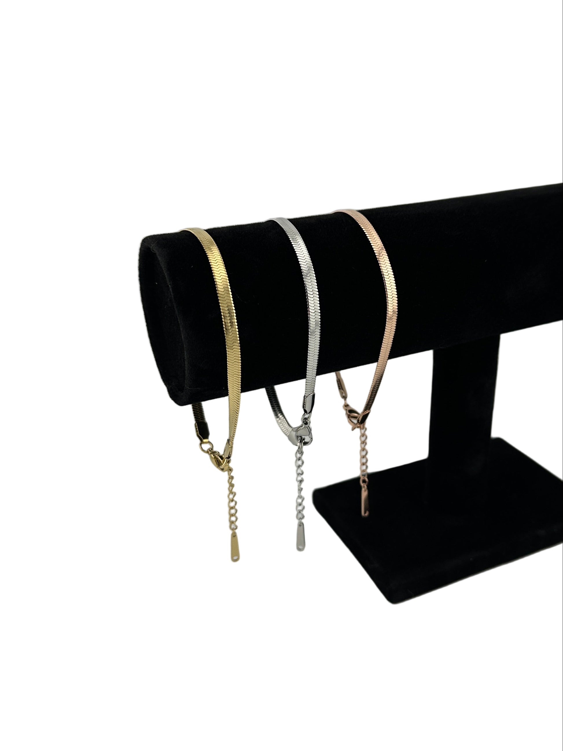 Spiga Herringbone Anklets, shown in all three colors