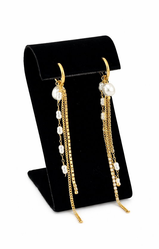 Studio Pearl Hoops shown on black velvet earring display