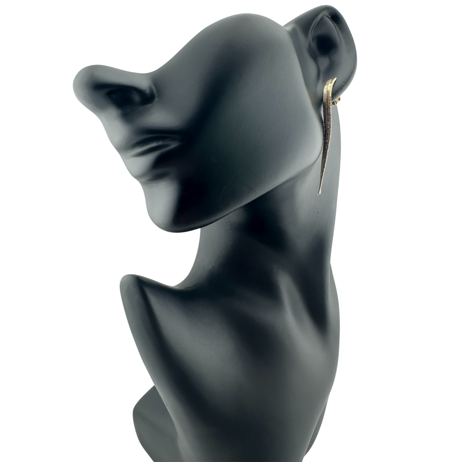 The Maris Herringbone Chain Drop Earrings shown on mannequin