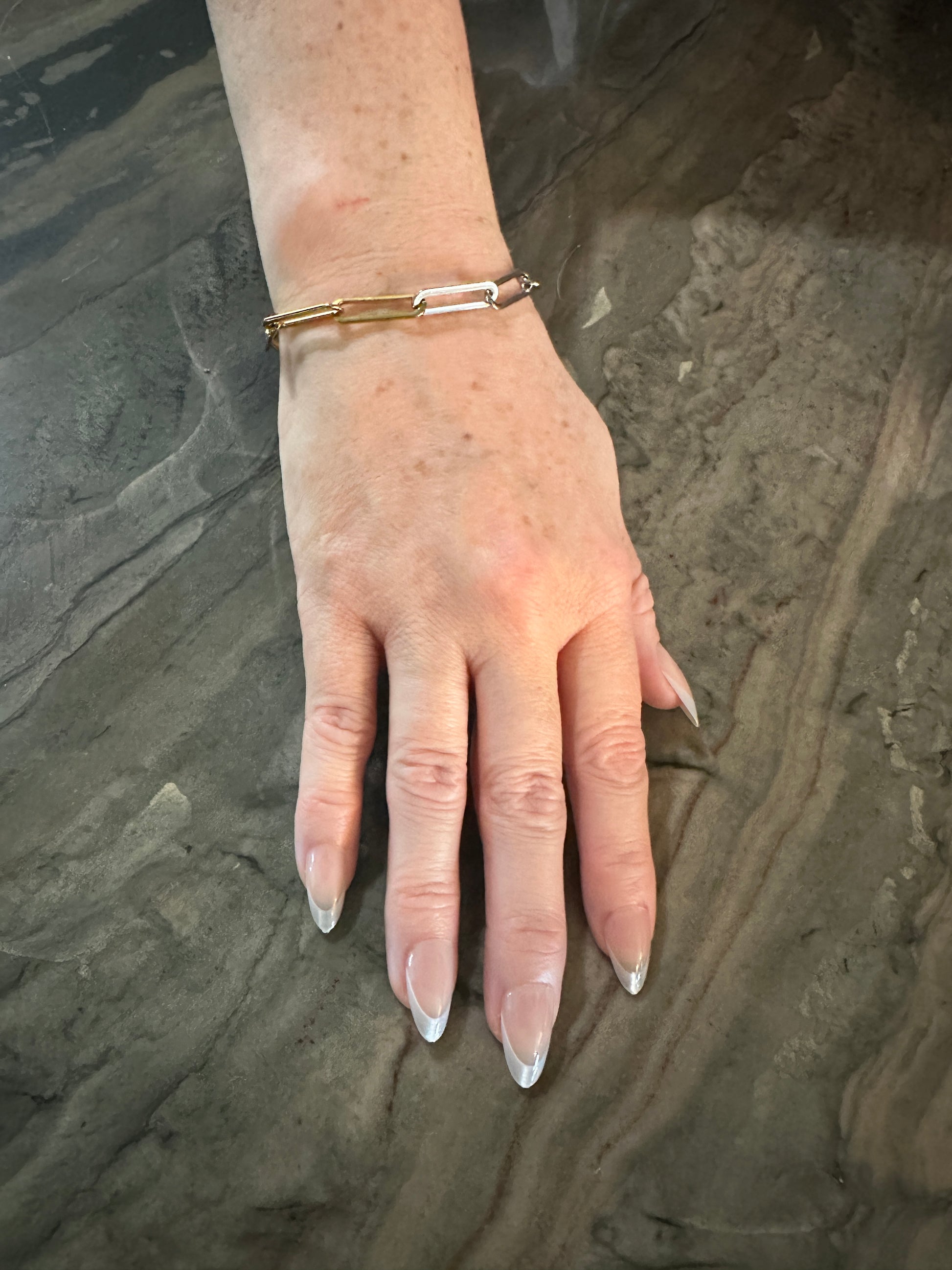 The Anna Paperclip Bracelet, modeled