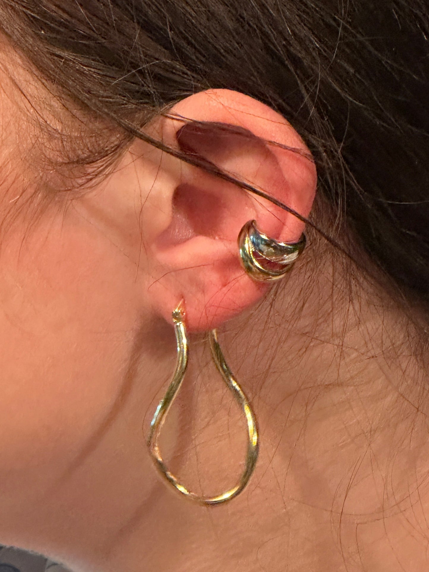 The Aurelia Hoop Earrings, modeled
