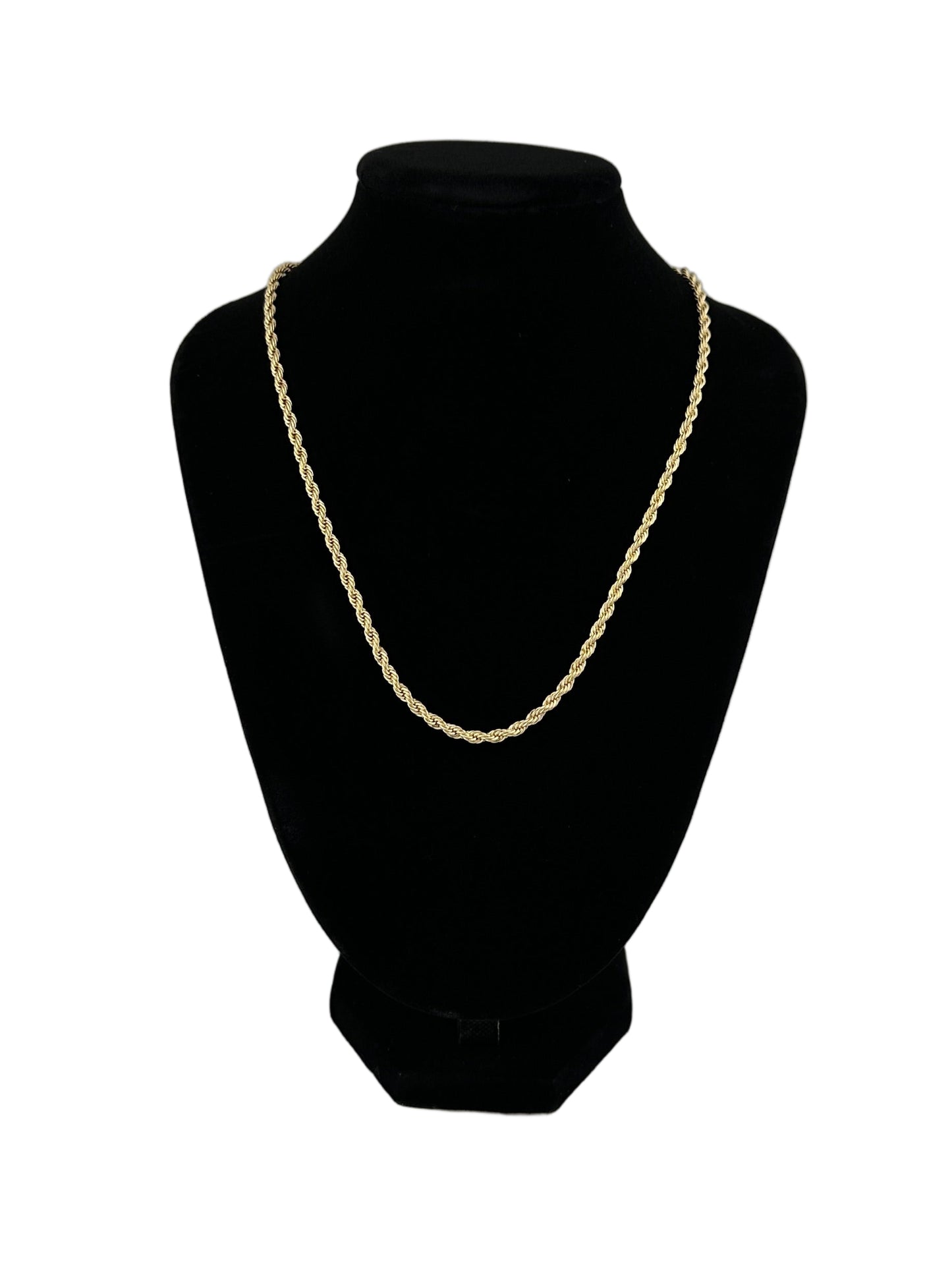 The Eterna Rope Chain 18 in on black velvet neck display with white background