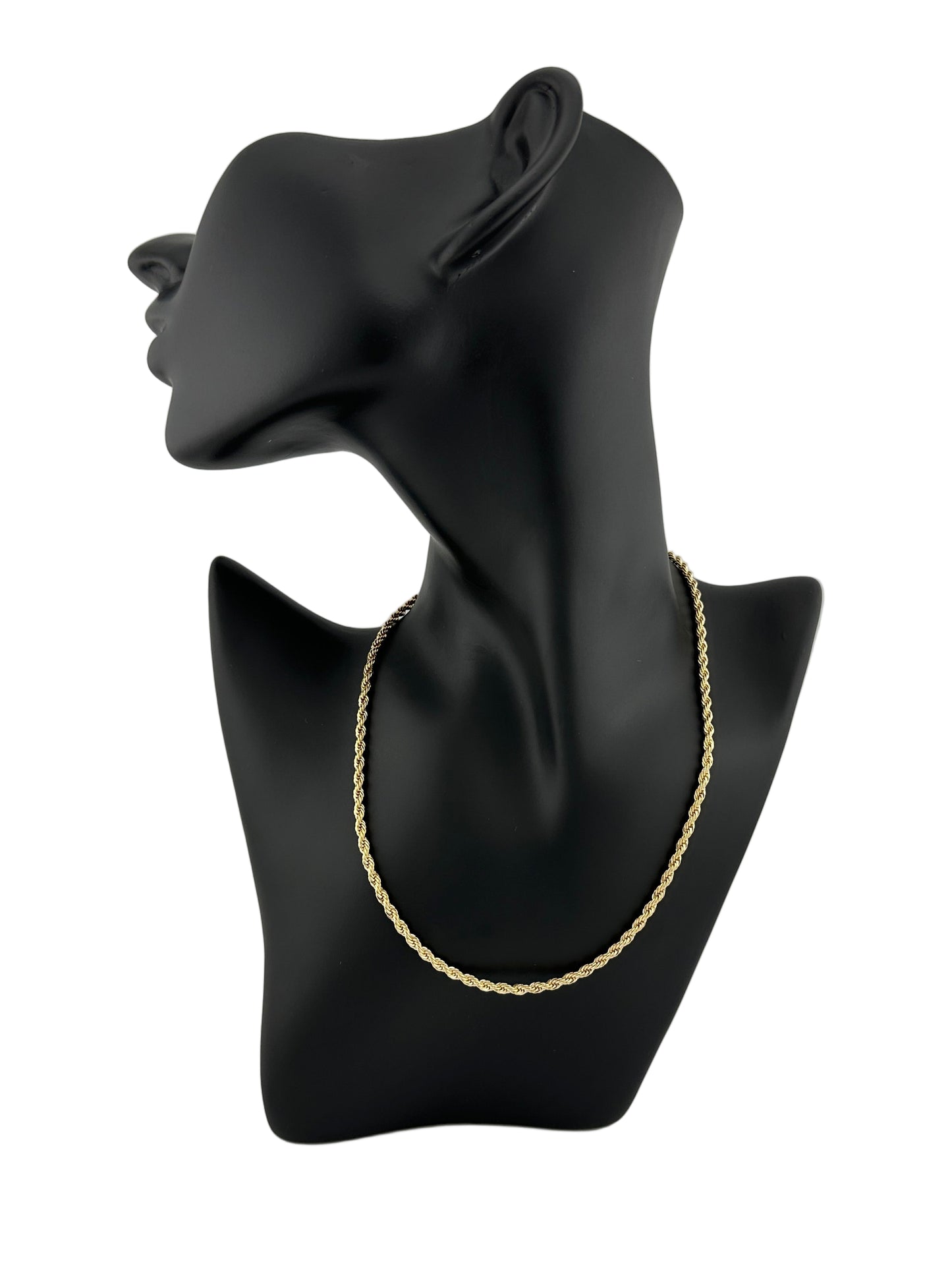 The Eterna Rope Chain, 18 in shown on Black Mannequin Display and white background