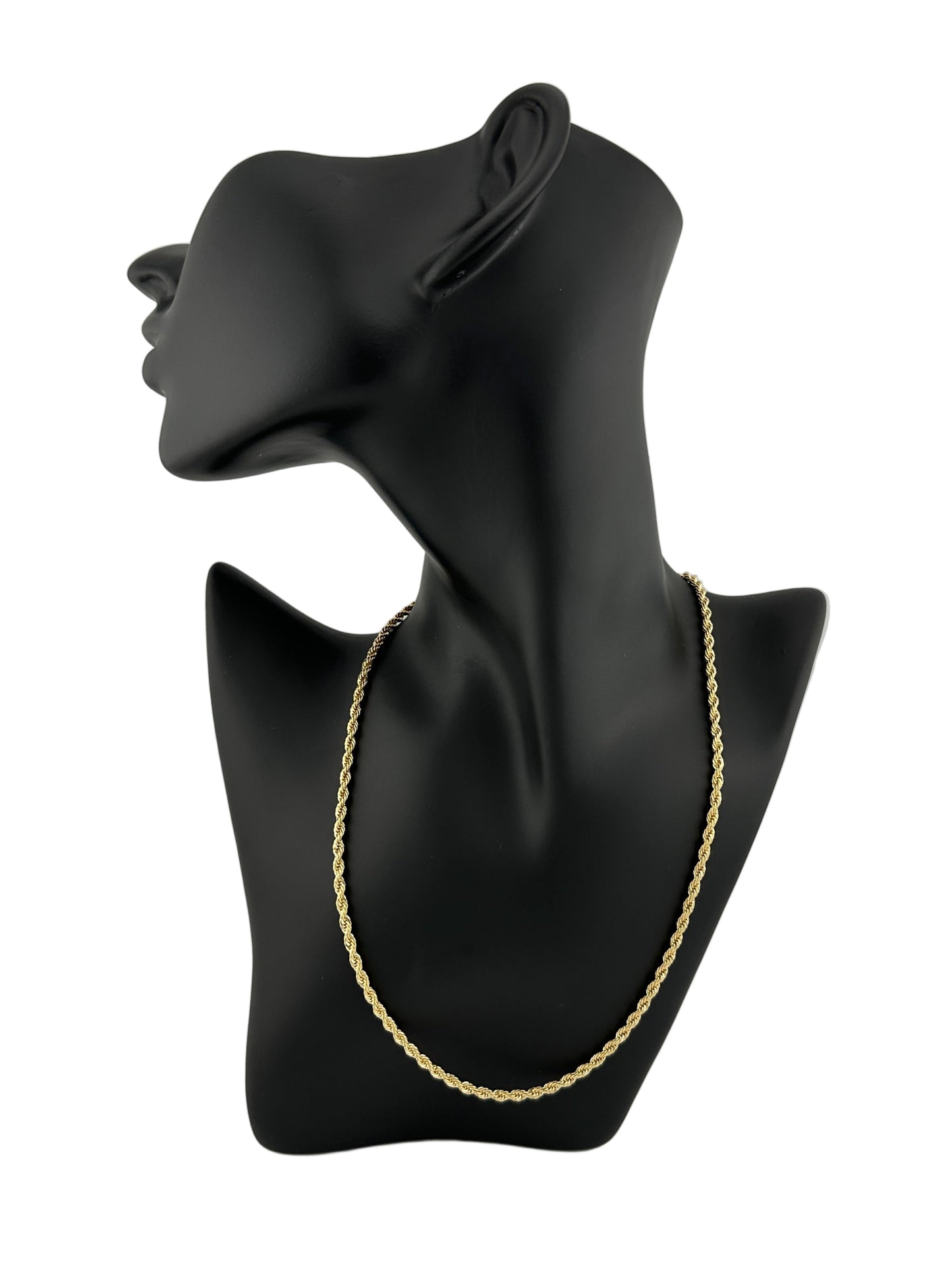 The Eterna Rope Chain 20 in on black mannequin