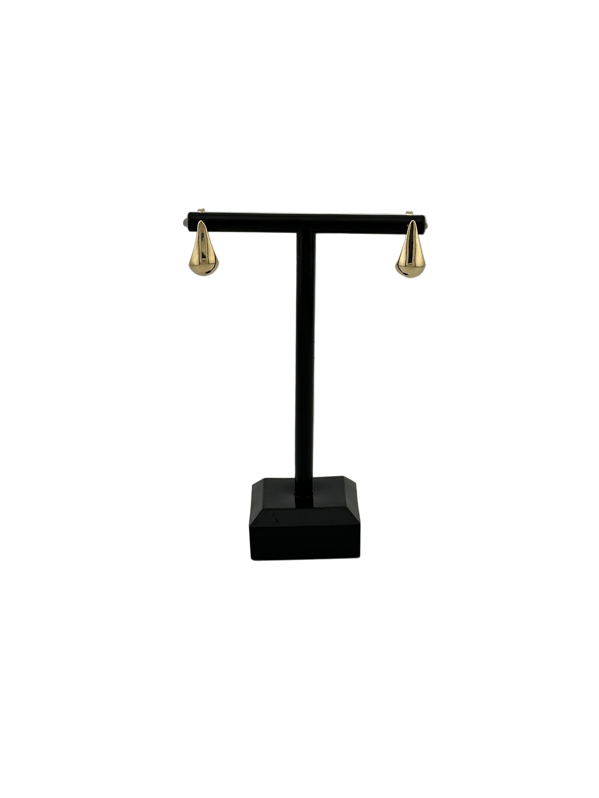 The Kennedy Teardrop Stud Earrings on black earring stand with white background