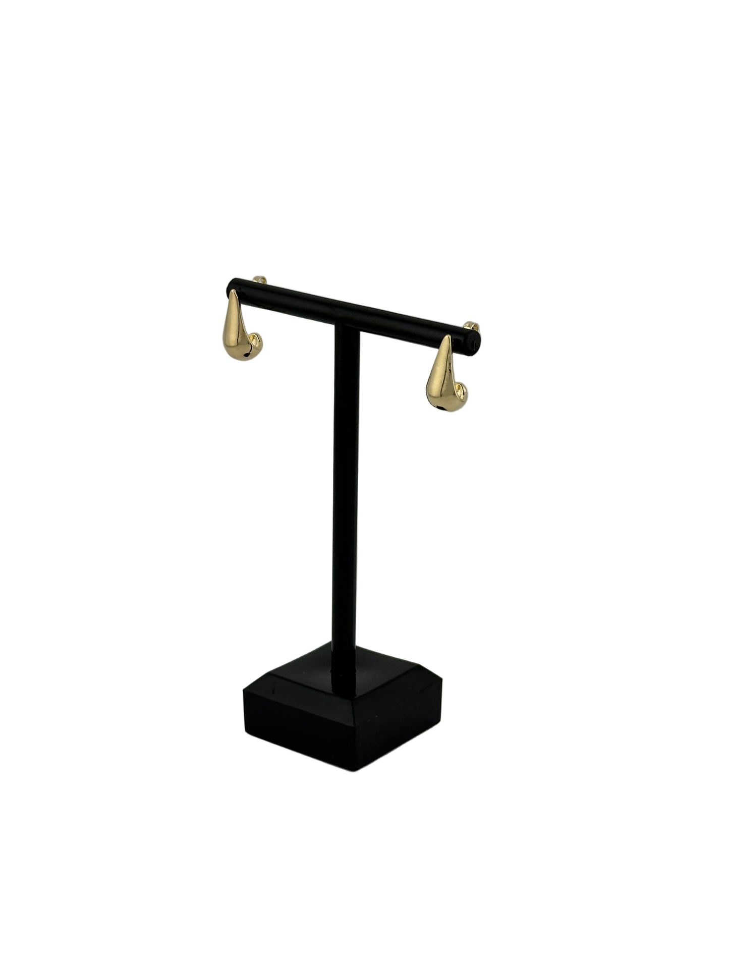 The Kennedy Teardrop Stud Earrings, Side View on black earring stand and white background