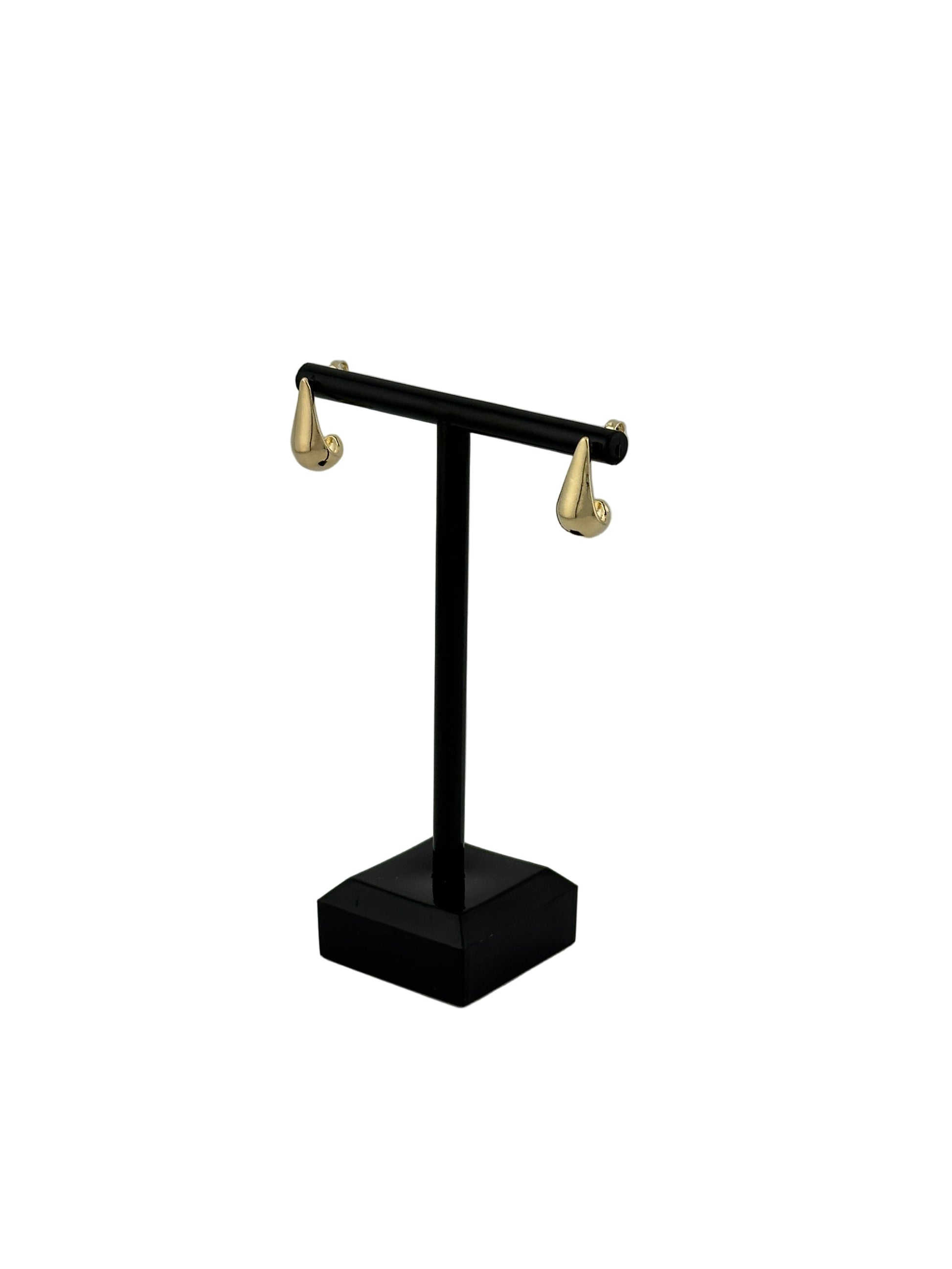 The Kennedy Teardrop Stud Earrings, Side View on black earring stand and white background
