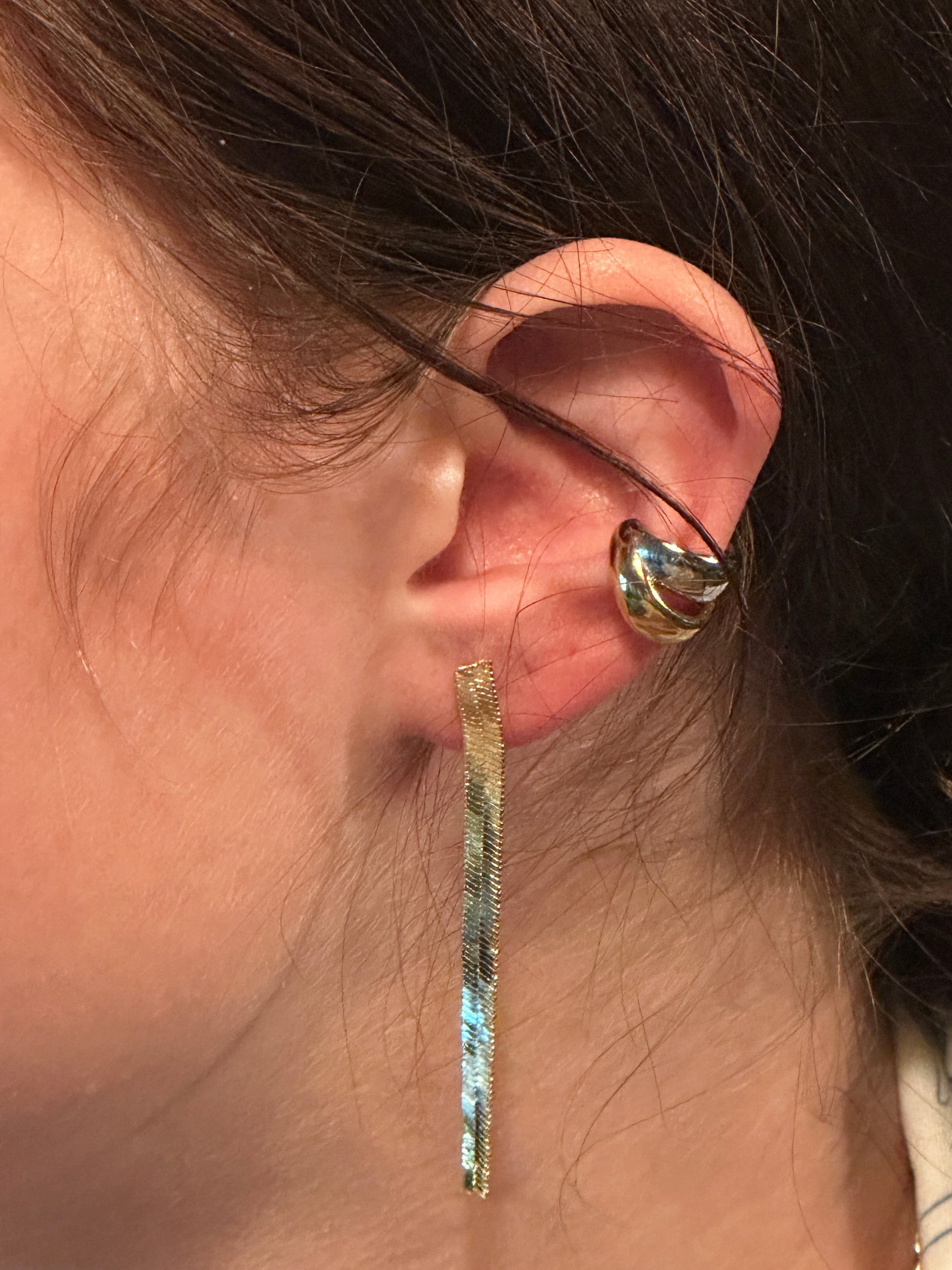 The Maris Herringbone Earrings, modeled