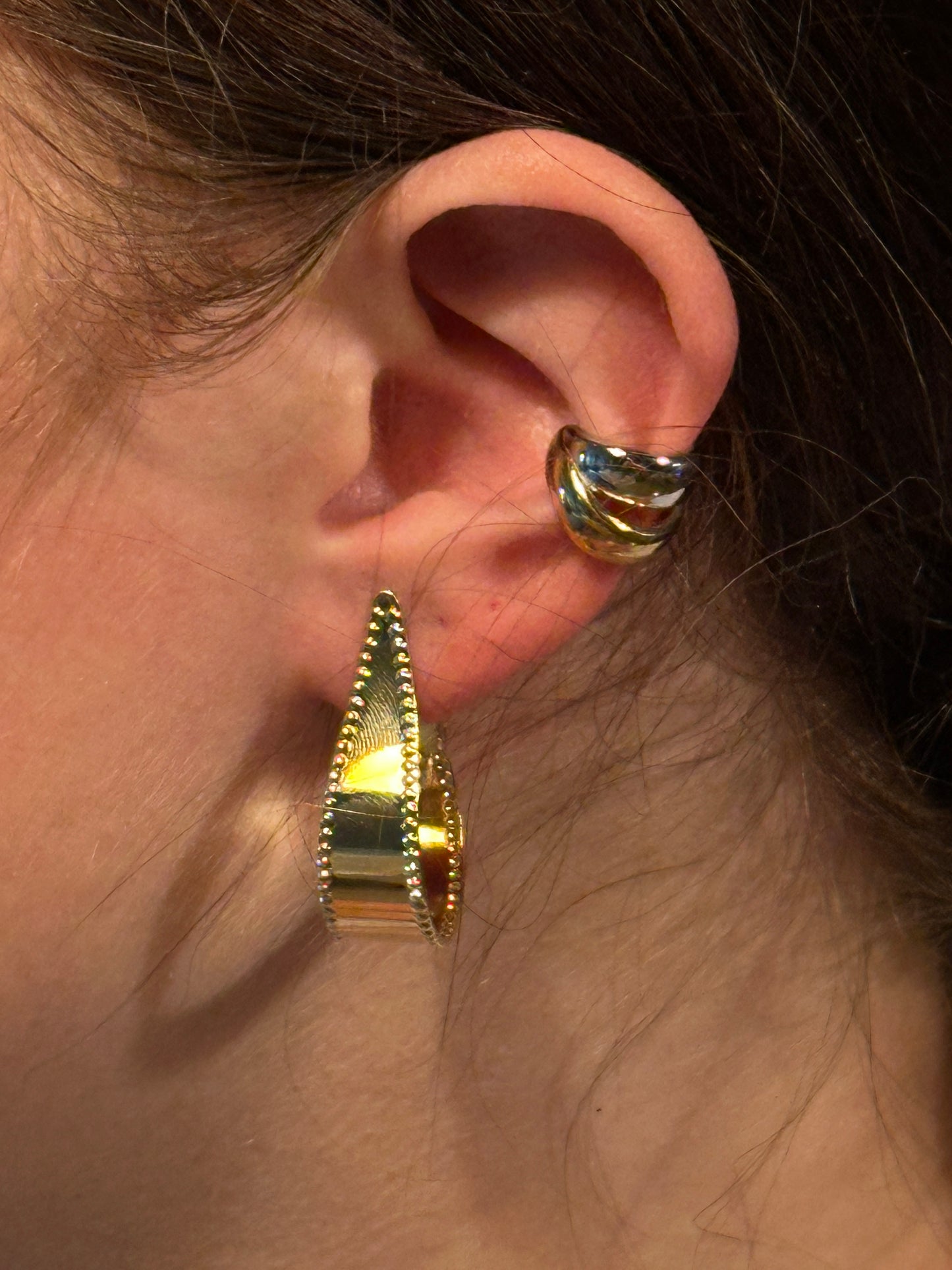 The Millie Hoop Earrings, modeled