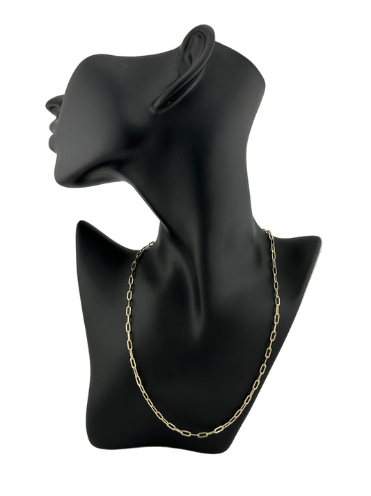 The Sorella Short Link Paperclip Necklace on Black Mannequin Display and White Background