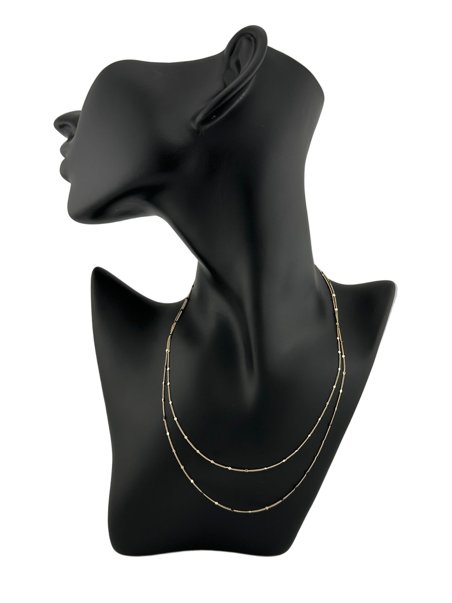 The Stella Chains in 16" and 18" shown on black mannequin display and white background