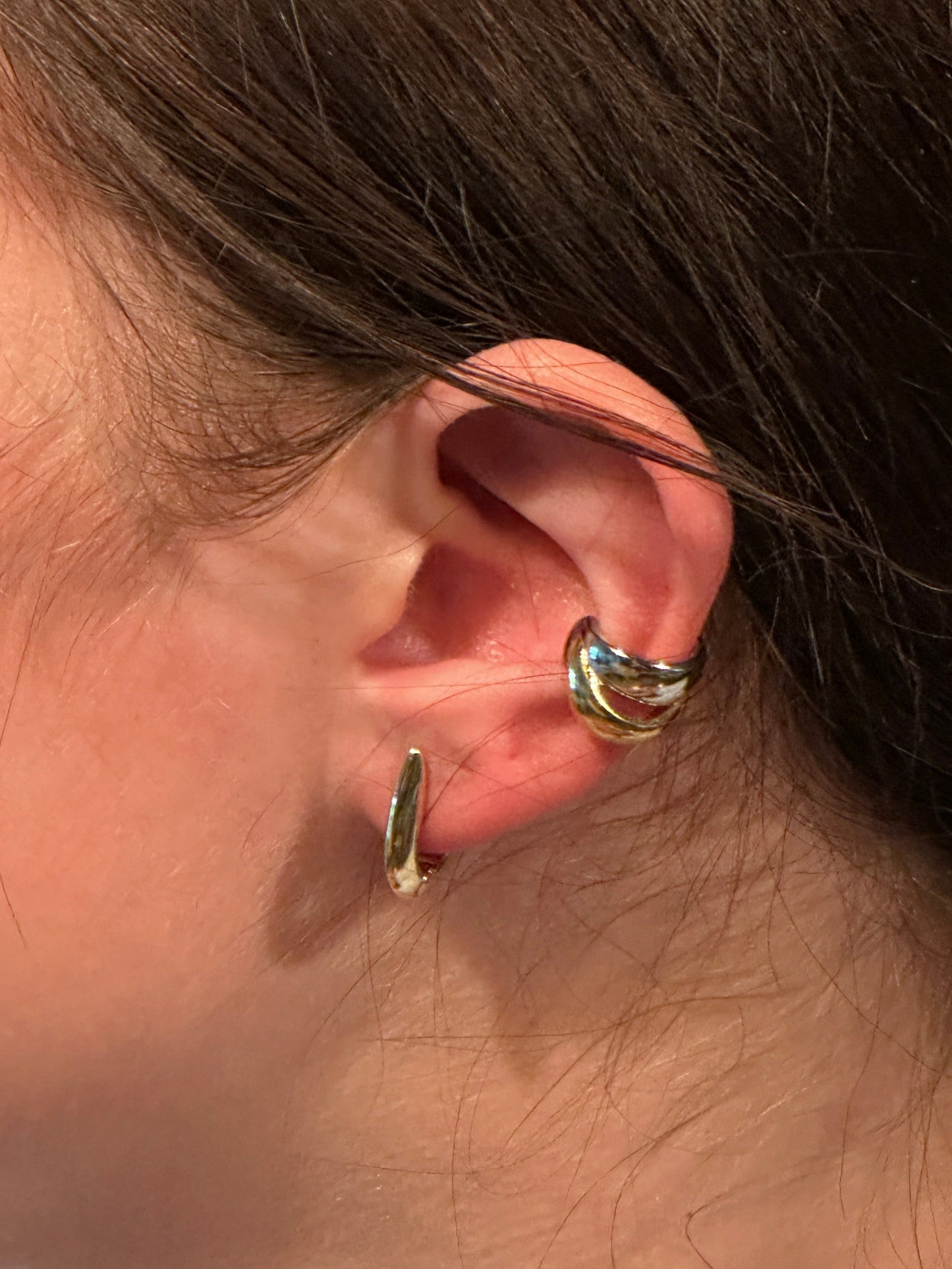 The Versa Hoop Earrings, Small, modeled